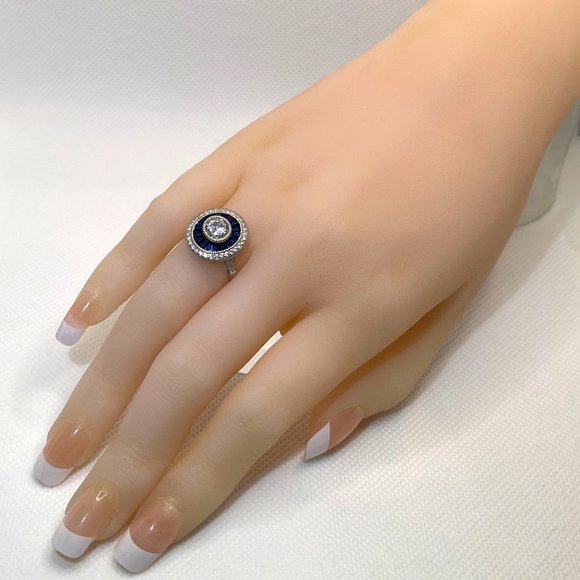 Sapphire Spinel & Synthetic Diamond Oval Ring - Size 6 or 8 - Picture 3 of 3